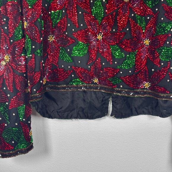 Vintage Laurence Kazar Sequin Jacket Size XL Red Black Floral Beaded Cropped - Picture 13 of 15